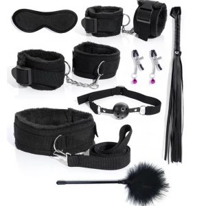 Kit de Sado (BDSM) de 14 piezas color negro Tela.